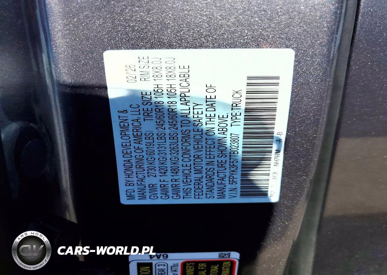 2026 Honda Ridgeline Rtl VIN:5FPYK3F57TB023807 - 12