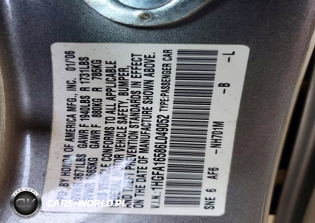 2006 Honda Civic Lx VIN:1HGFA16586L049052 - 12