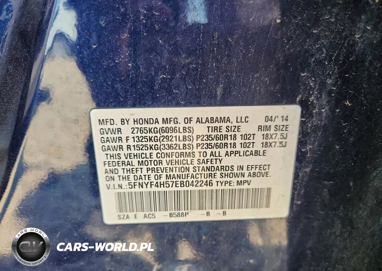 2014 Honda Pilot Exl VIN:5FNYF4H57EB042246 - 12