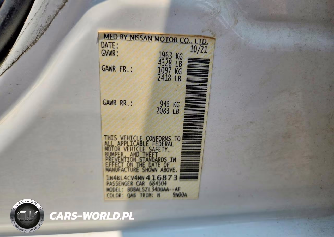2022 Nissan Altima Sr VIN:1N4BL4CV4MN416873 - 12