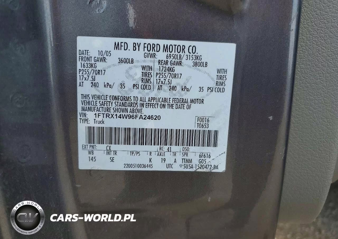 2006 Ford F150 VIN:1FTRX14W96FA24620 - 12