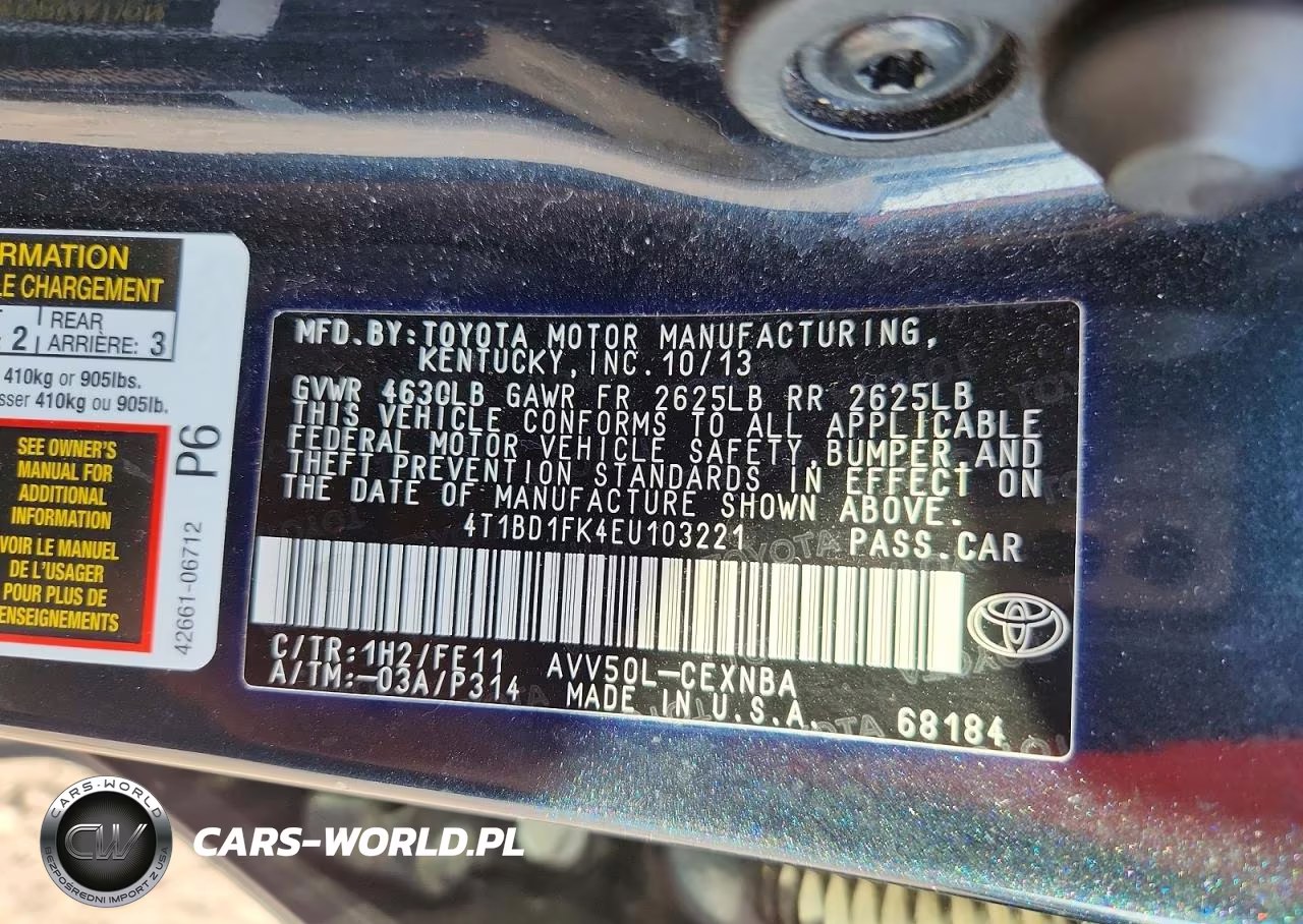 2014 Toyota Camry Hybrid Le VIN:4T1BD1FK4EU103221 - 12