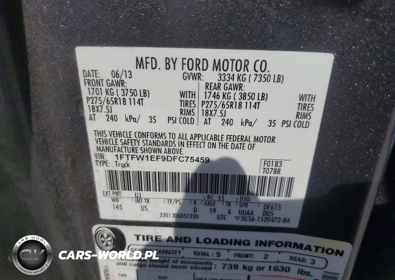 2013 Ford F150 Supercrew VIN:1FTFW1EF9DFC75459 - 12