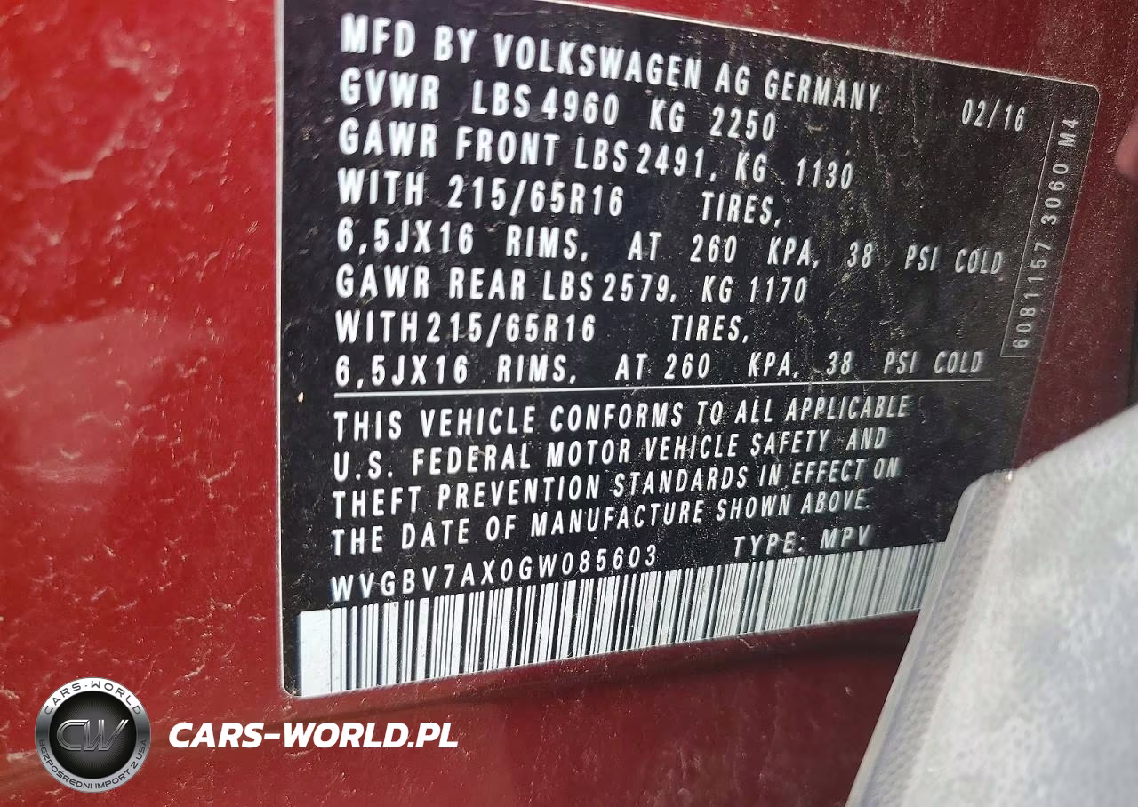 2016 Volkswagen Tiguan S VIN:WVGBV7AX0GW085603 - 12
