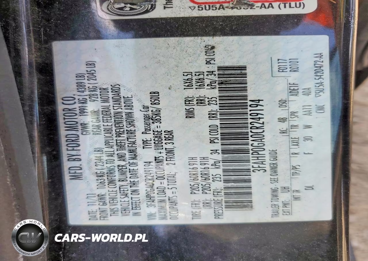 2012 Ford Fusion S VIN:3FAHP0GA0CR249194 - 12