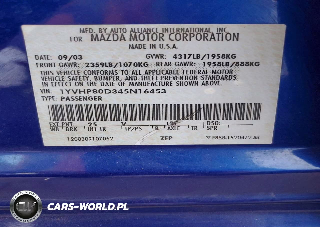 2004 Mazda 6 S VIN:1YVHP80D345N16453 - 13