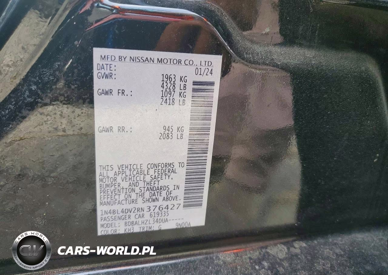 2024 Nissan Altima Sv VIN:1N4BL4DV2RN376427 - 13