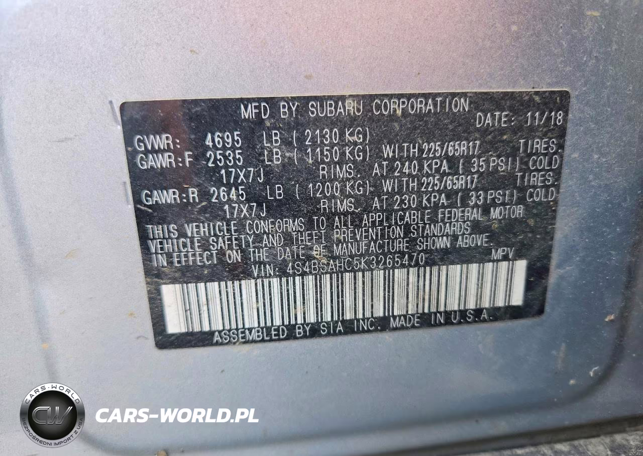 2019 Subaru Outback 2.5I Premium VIN:4S4BSAHC5K3265470 - 13