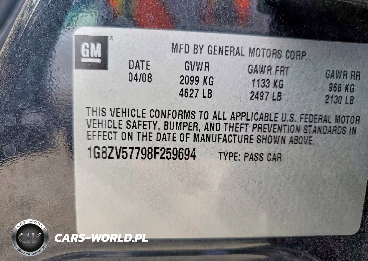 2008 Saturn Aura Xr VIN:1G8ZV57798F259694 - 12