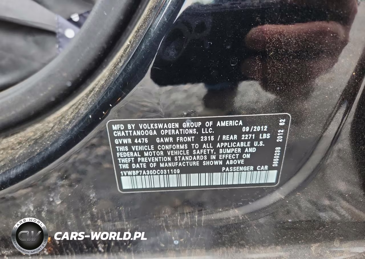 2013 Volkswagen Passat Se VIN:1VWBP7A30DC031109 - 12