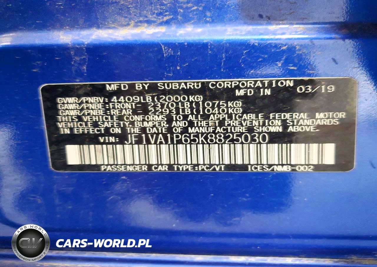 2019 Subaru Wrx Limited VIN:JF1VA1P65K8825030 - 13