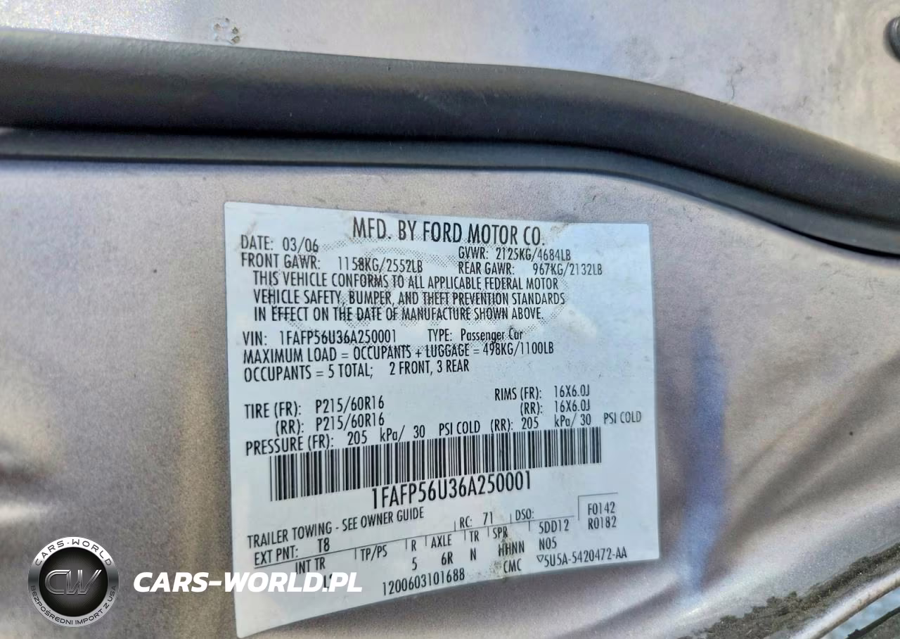 2006 Ford Taurus VIN:1FAFP56U36A250001 - 12