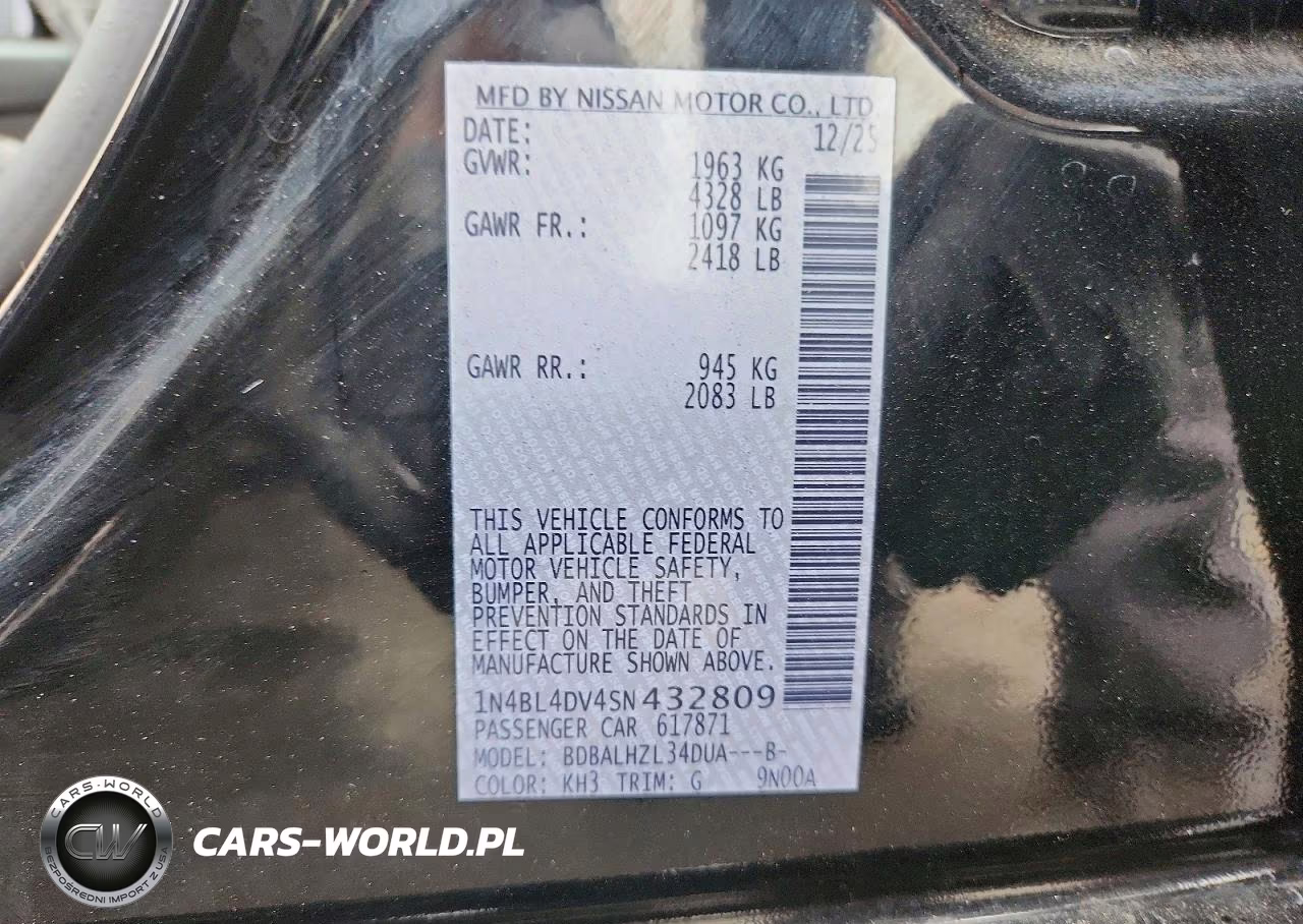 2025 Nissan Altima Sv VIN:1N4BL4DV4SN432809 - 13