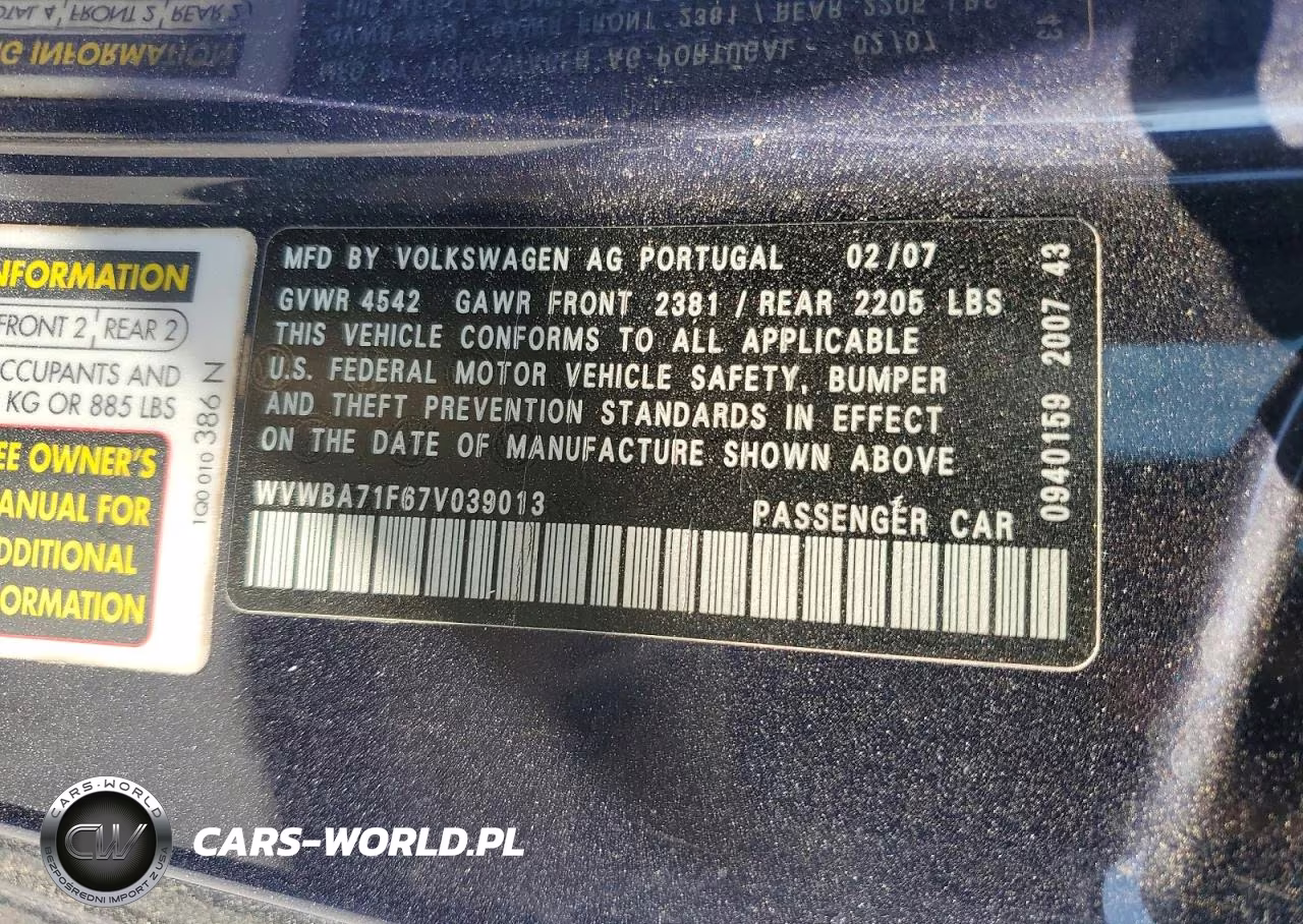 2007 Volkswagen Eos 2.0T VIN:WVWBA71F67V039013 - 12