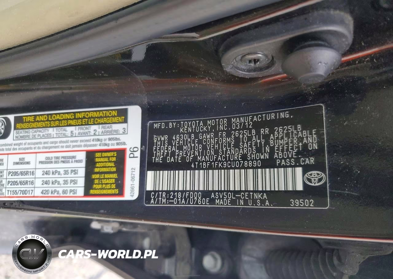 2012 Toyota Camry Le VIN:4T1BF1FK9CU078890 - 12