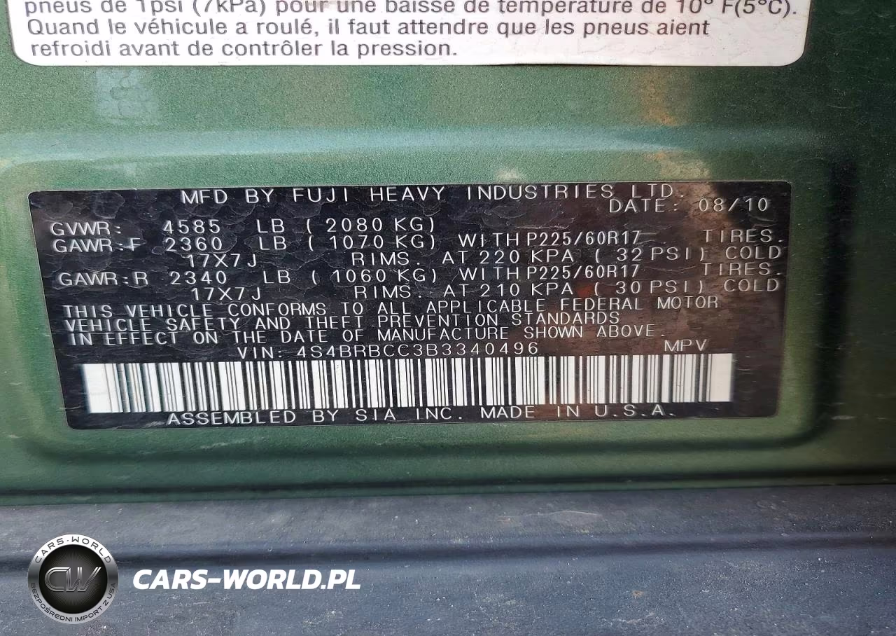 2011 Subaru Outback 2.5I Premium VIN:4S4BRBCC3B3340496 - 13