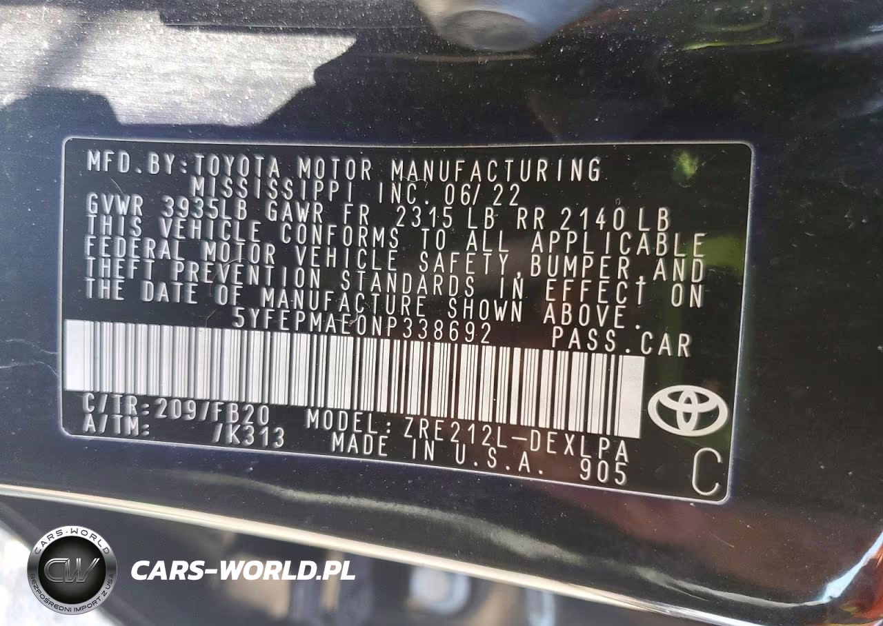 2022 Toyota Corolla Le VIN:5YFEPMAE0NP338692 - 13
