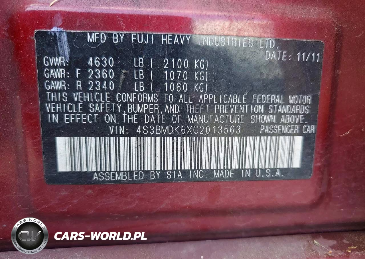 2012 Subaru Legacy 3.6R Limited VIN:4S3BMDK6XC2013563 - 12