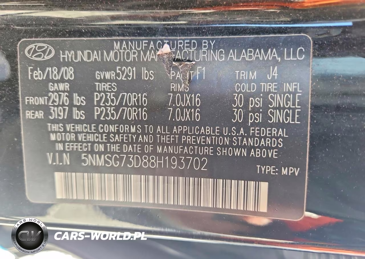 2008 Hyundai Santa Fe Gls VIN:5NMSG73D88H193702 - 13