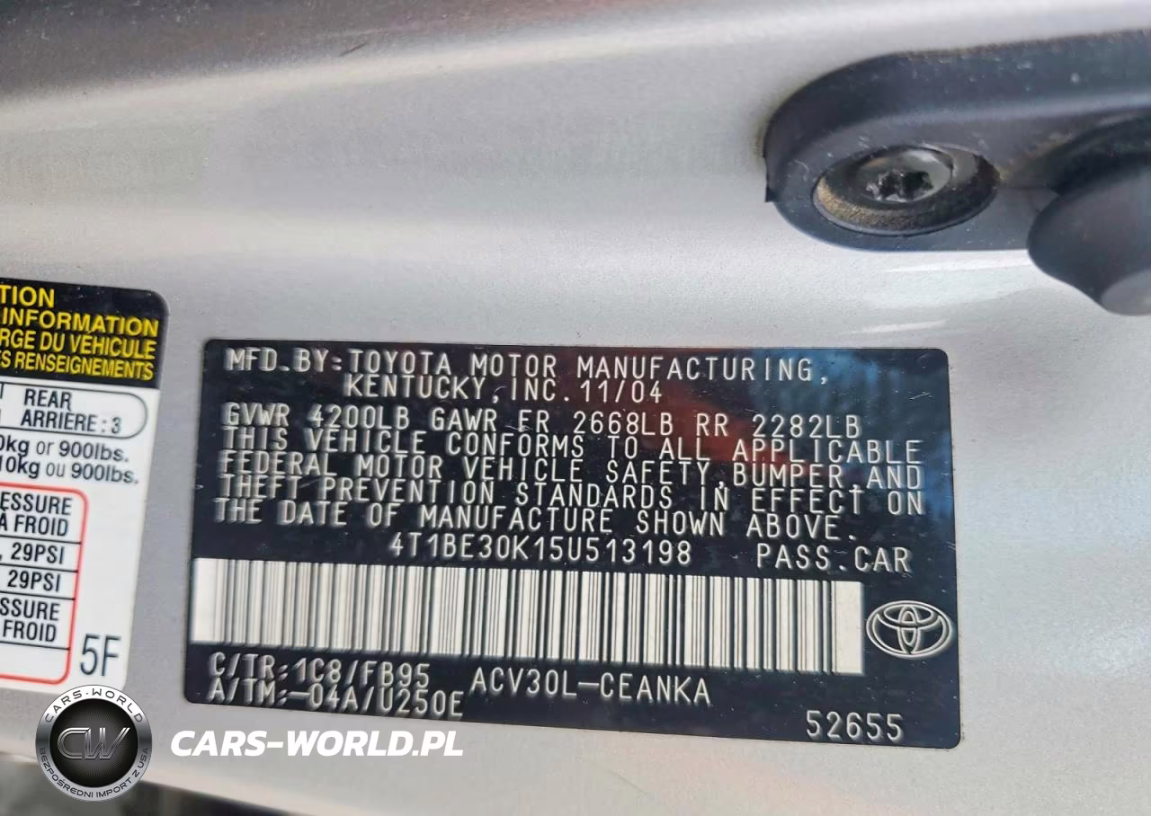 2005 Toyota Camry Le VIN:4T1BE30K15U513198 - 12