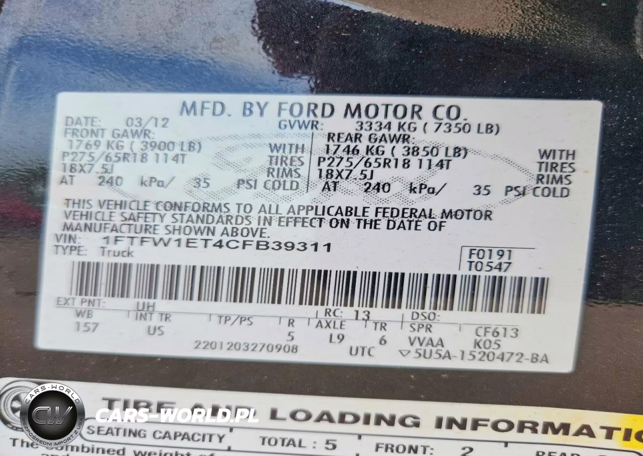 2012 Ford F150 Supercrew VIN:1FTFW1ET4CFB39311 - 12