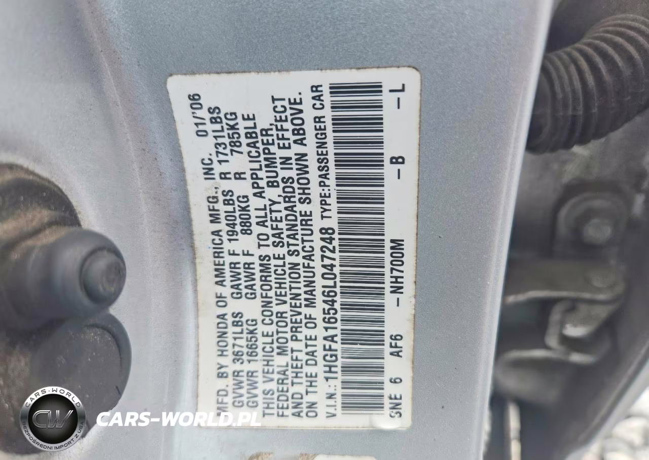 2006 Honda Civic Lx VIN:1HGFA16546L047248 - 12