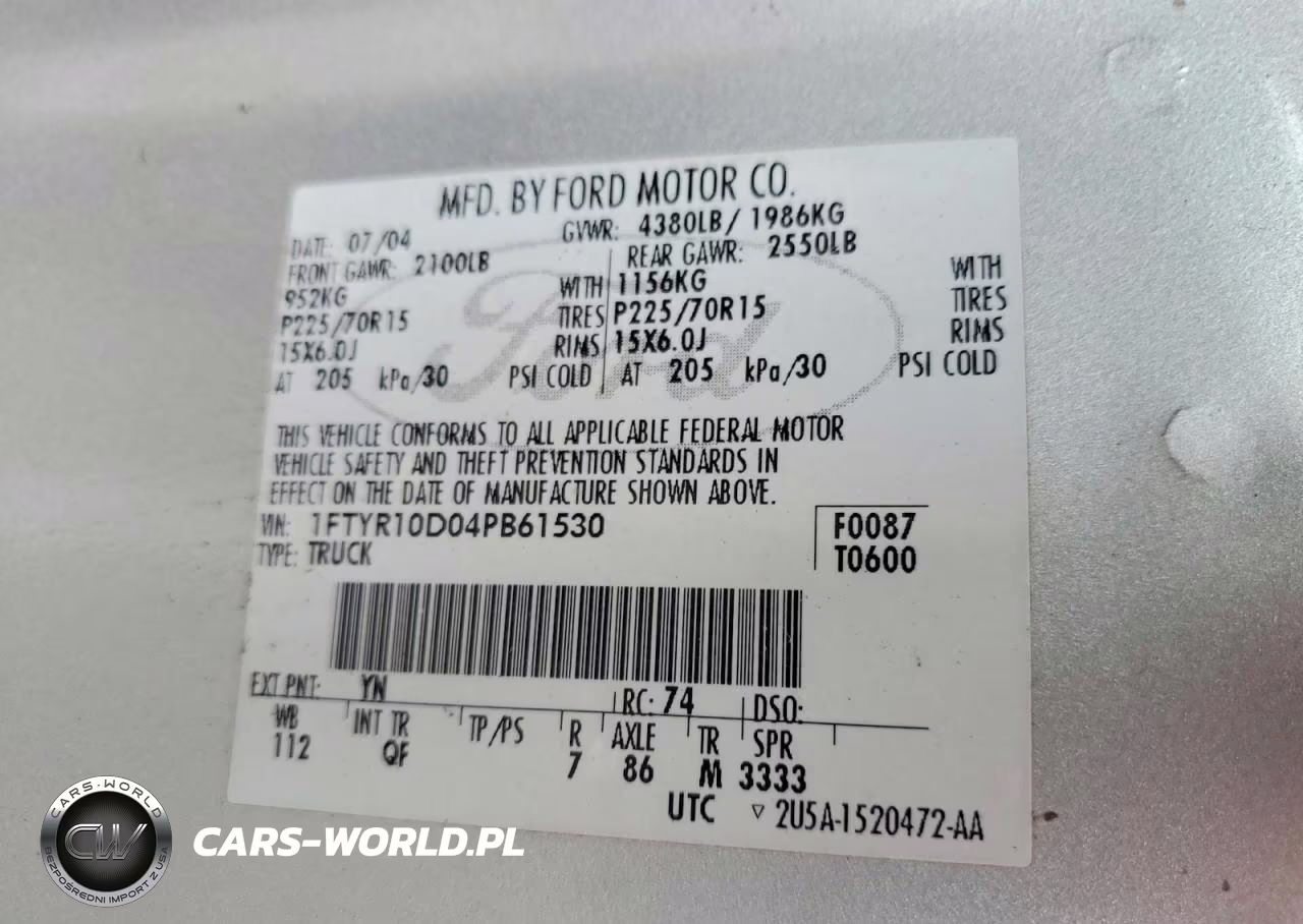 2004 Ford Ranger VIN:1FTYR10D04PB61530 - 12