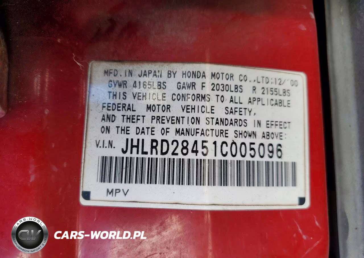 2001 Honda Cr-V VIN:JHLRD28451C005096 - 13