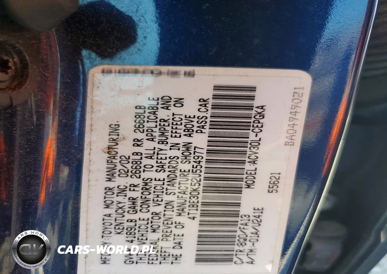 2002 Toyota Camry Xle VIN:4T1BE30K52U554977 - 12