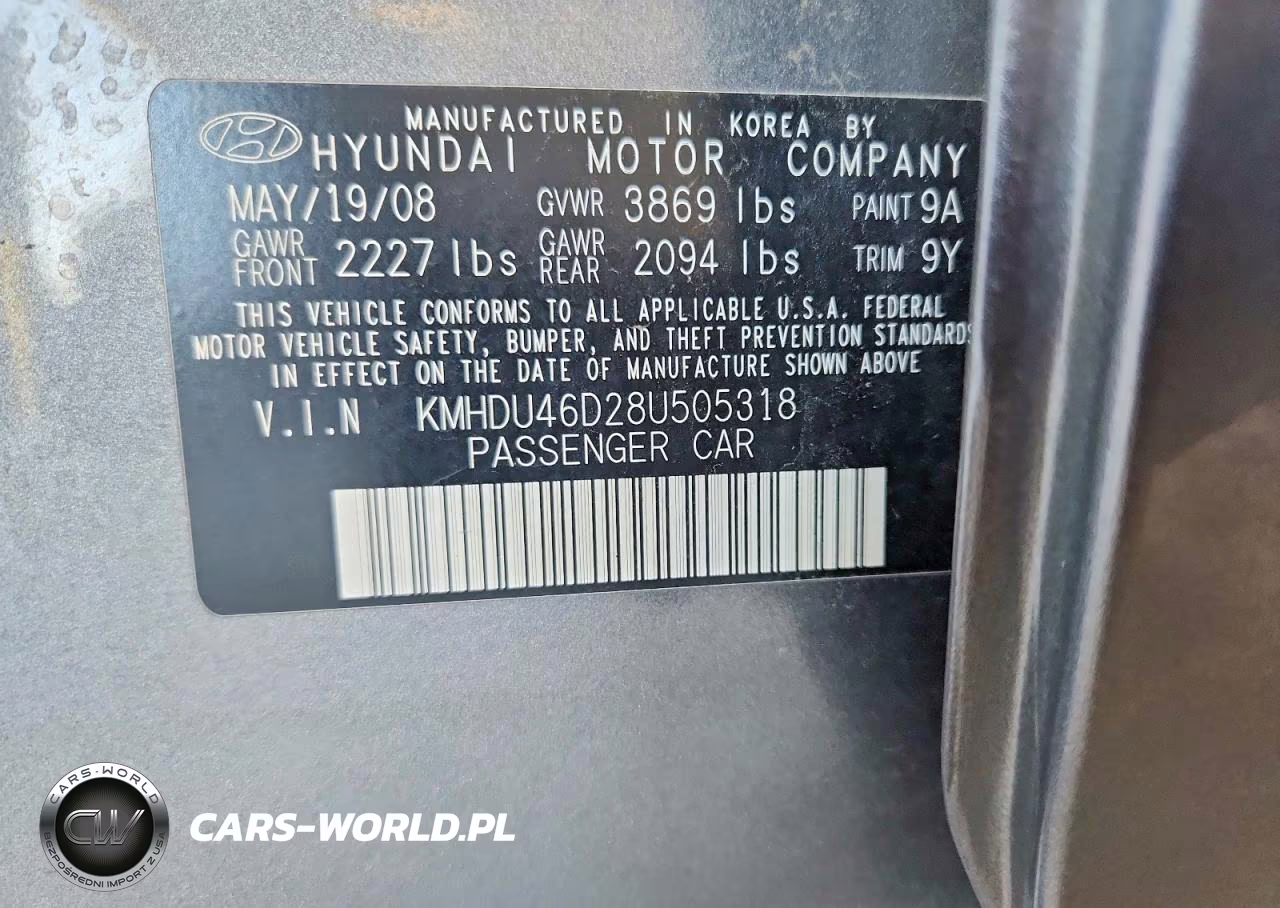2008 Hyundai Elantra Gls VIN:KMHDU46D28U505318 - 12