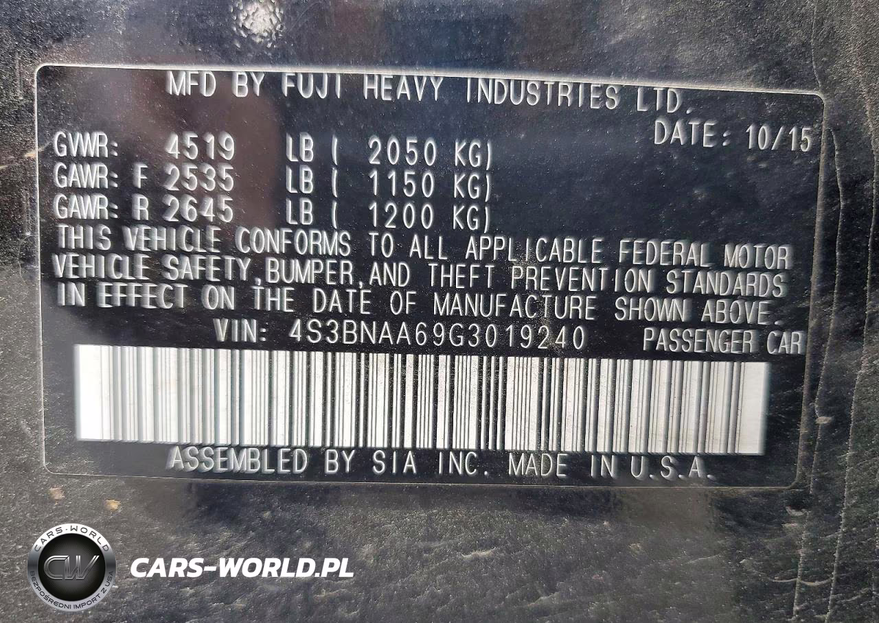 2016 Subaru Legacy 2.5I VIN:4S3BNAA69G3019240 - 12