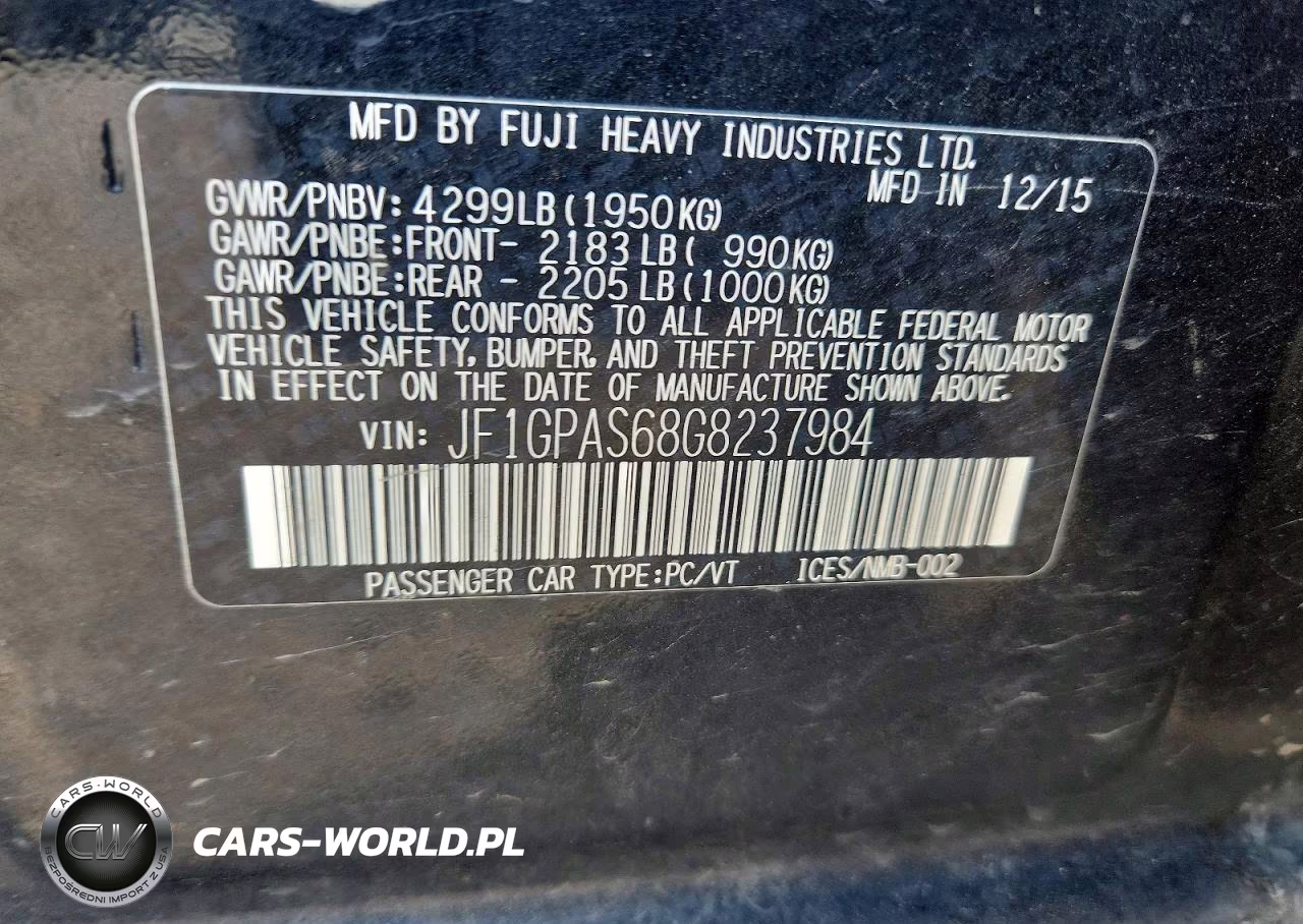 2016 Subaru Impreza Sport VIN:JF1GPAS68G8237984 - 12