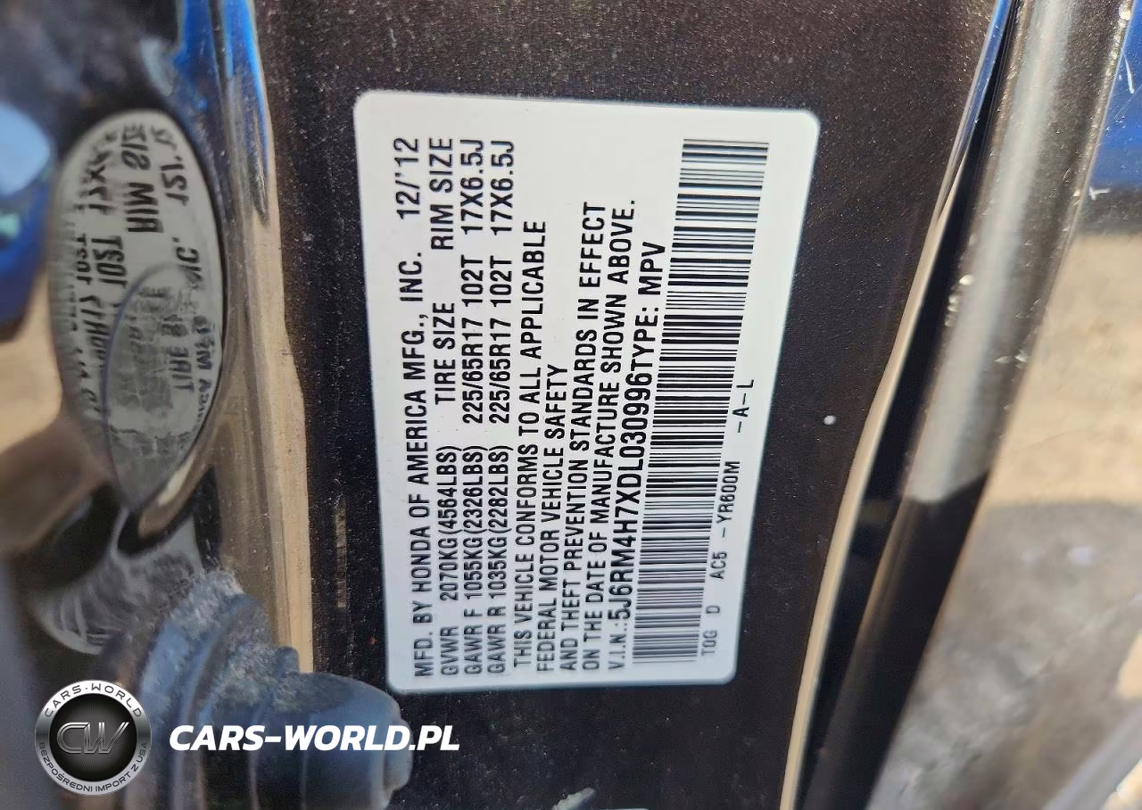 2013 Honda Cr-V Exl VIN:5J6RM4H7XDL030996 - 13