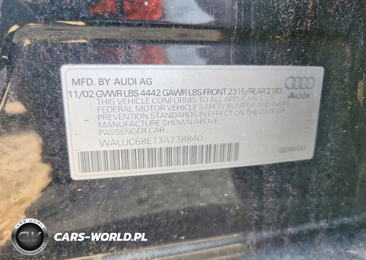 2003 Audi A4 1.8T VIN:WAUJC68E13A238840 - 13
