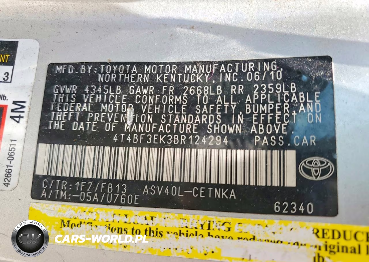 2011 Toyota Camry Base VIN:4T4BF3EK3BR124294 - 12