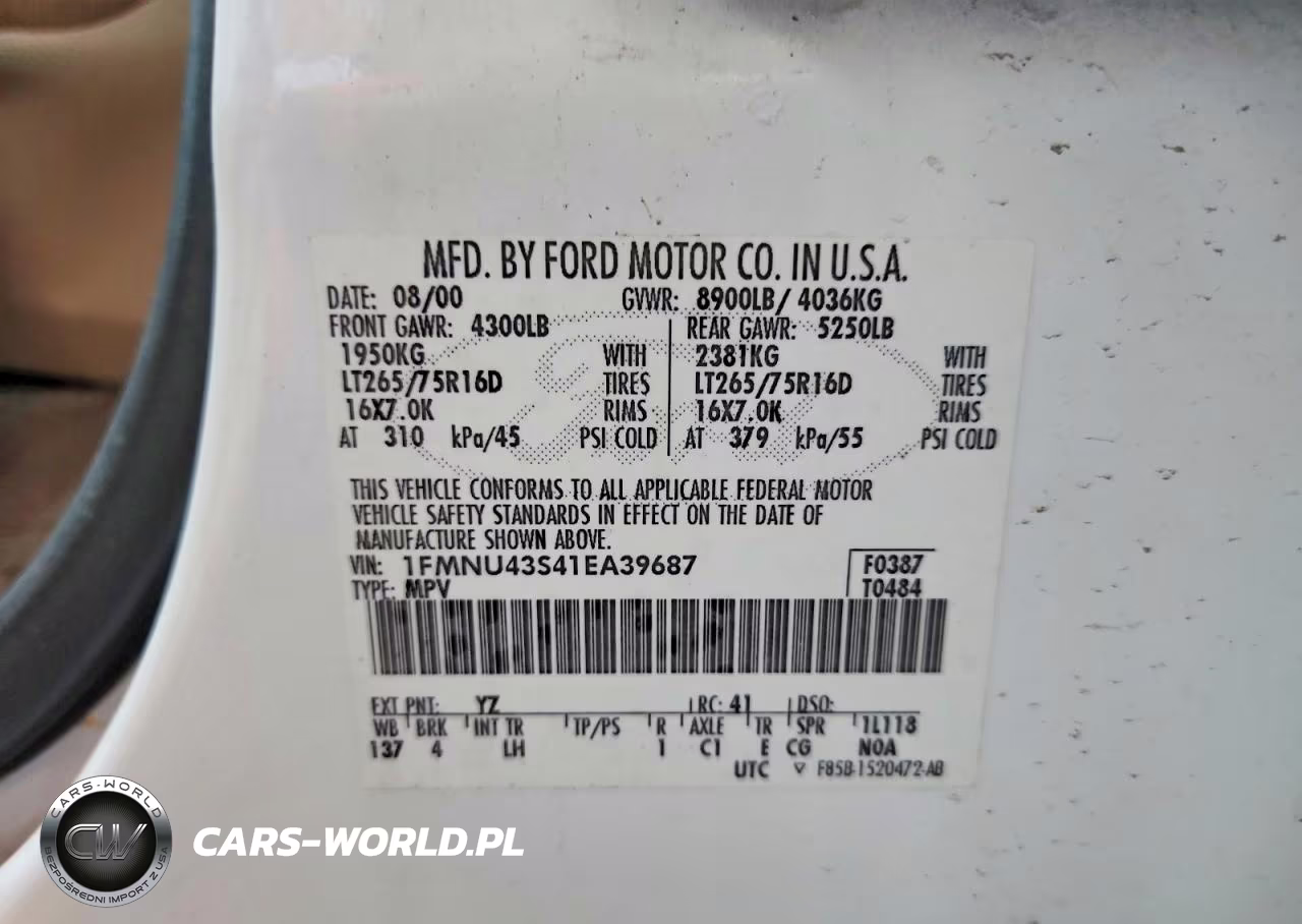 2001 Ford Excursion Limited VIN:1FMNU43S41EA39687 - 13
