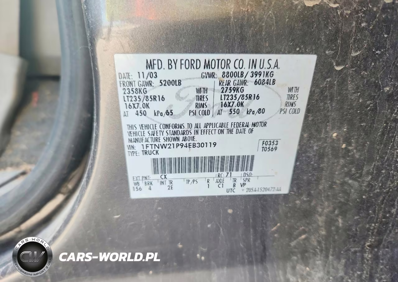 2004 Ford F250 Super Duty VIN:1FTNW21P94EB30119 - 12