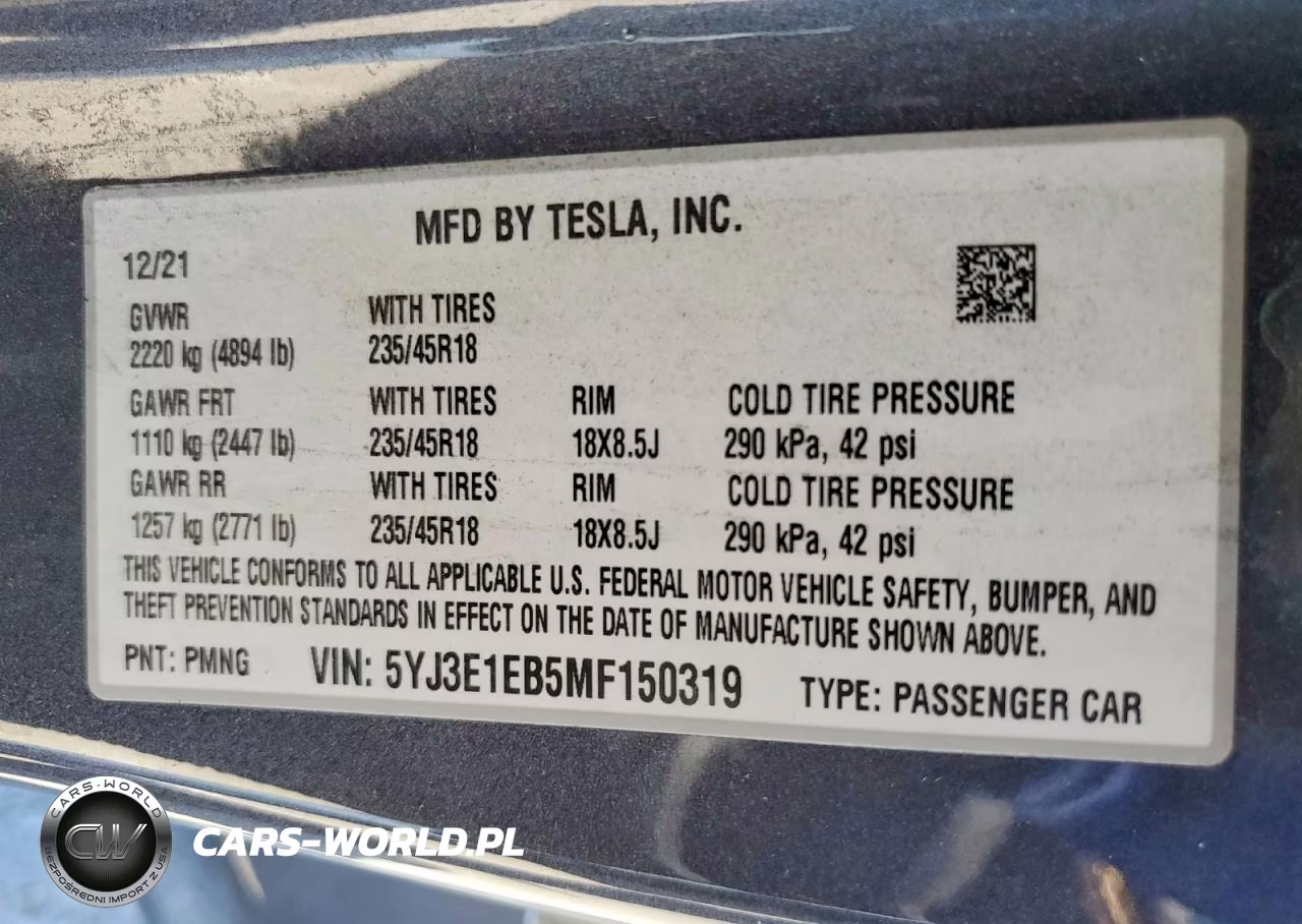 2021 Tesla Model 3 VIN:5YJ3E1EB5MF150319 - 12