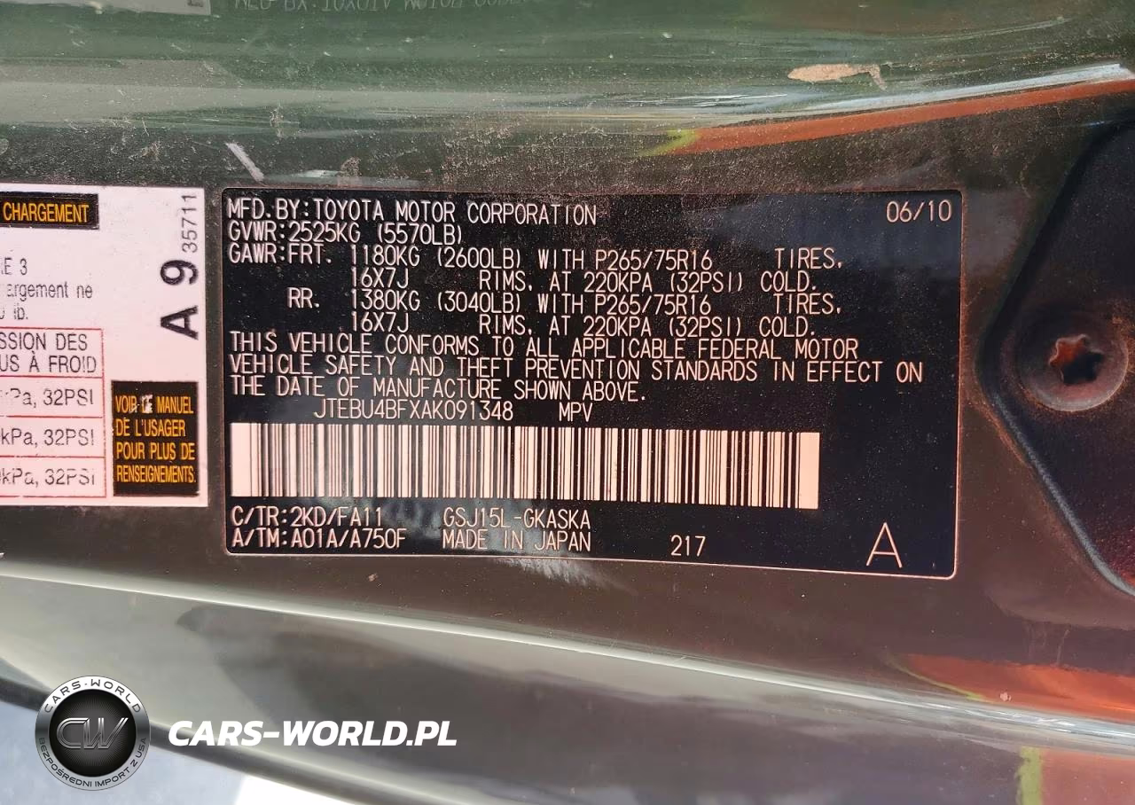 2010 Toyota Fj Cruiser VIN:JTEBU4BFXAK091348 - 13