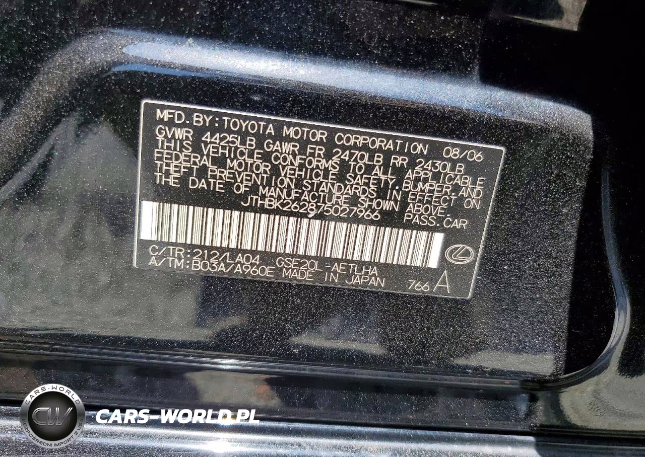2007 Lexus Is 250 VIN:JTHBK262875027966 - 13
