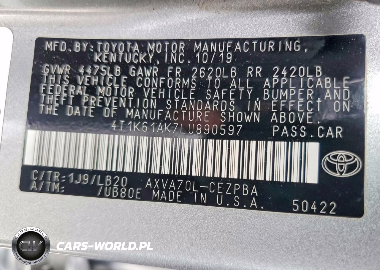 2020 Toyota Camry Xse VIN:4T1K61AK7LU890597 - 12