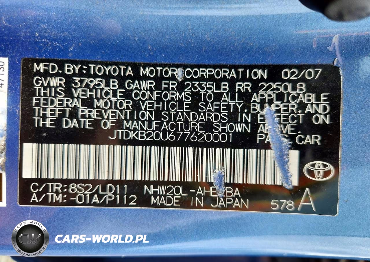 2007 Toyota Prius Base VIN:JTDKB20U677620001 - 12