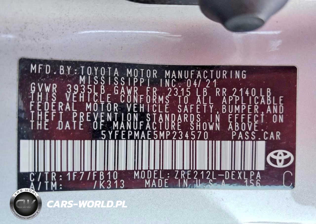 2021 Toyota Corolla Le VIN:5YFEPMAE5MP234570 - 12
