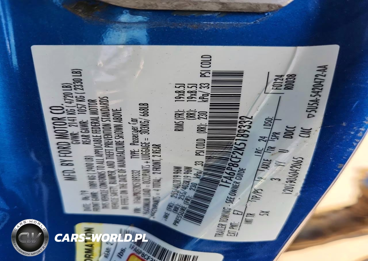 2019 Ford Unk VIN:1FA6P8CF2K5189332 - 12