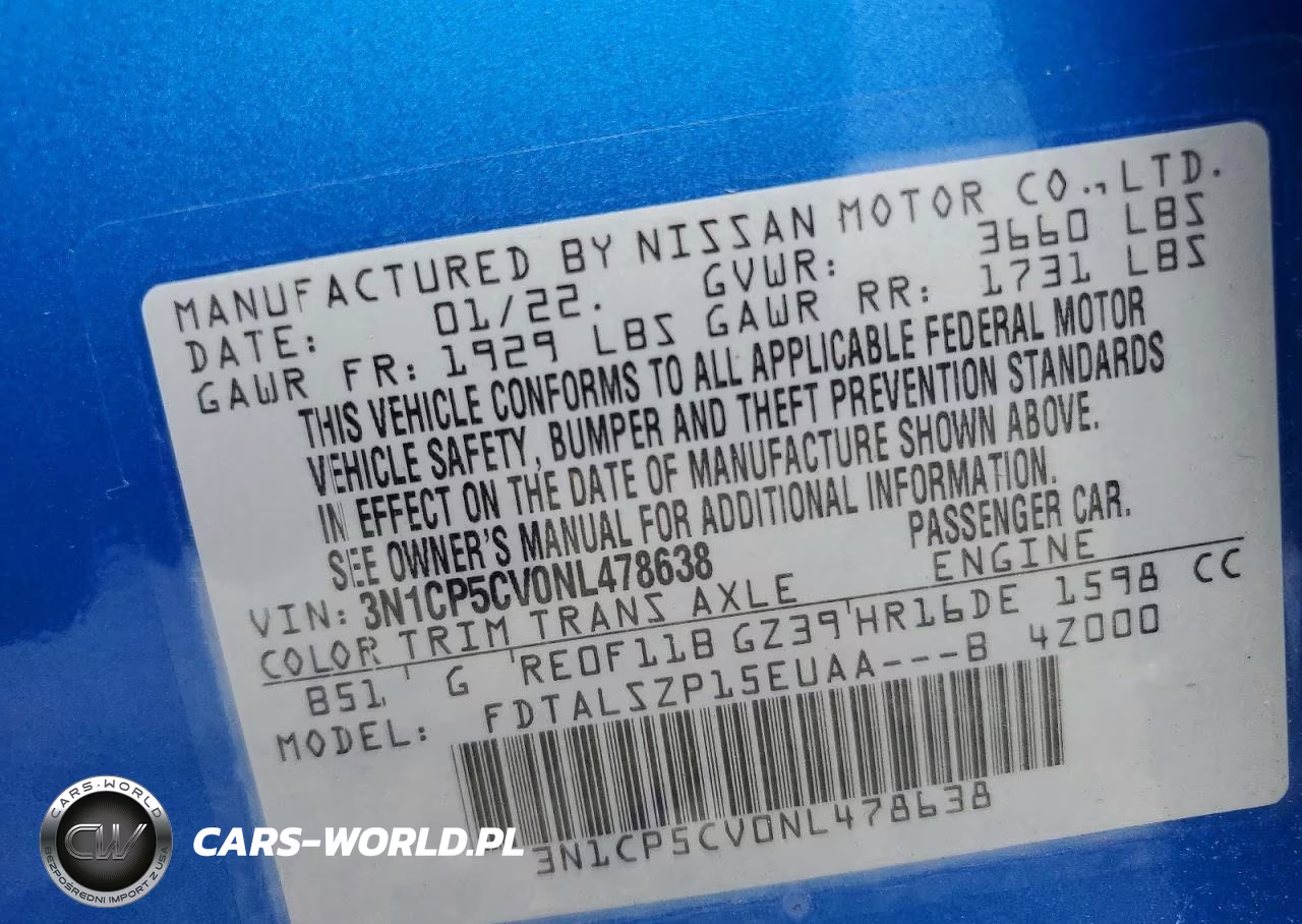 2022 Nissan Kicks Sv VIN:3N1CP5CV0NL478638 - 14