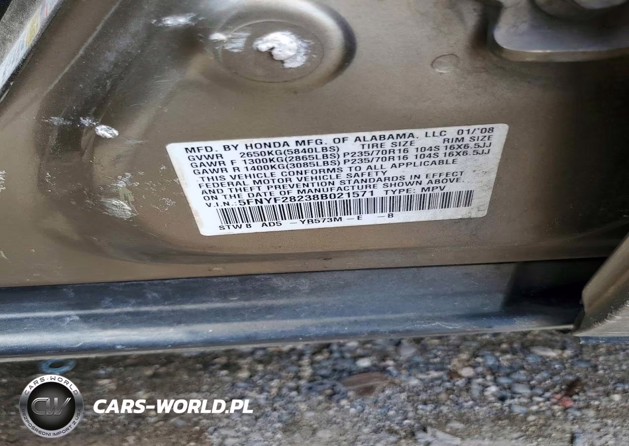 2008 Honda Pilot Vp VIN:5FNYF28238B021571 - 12