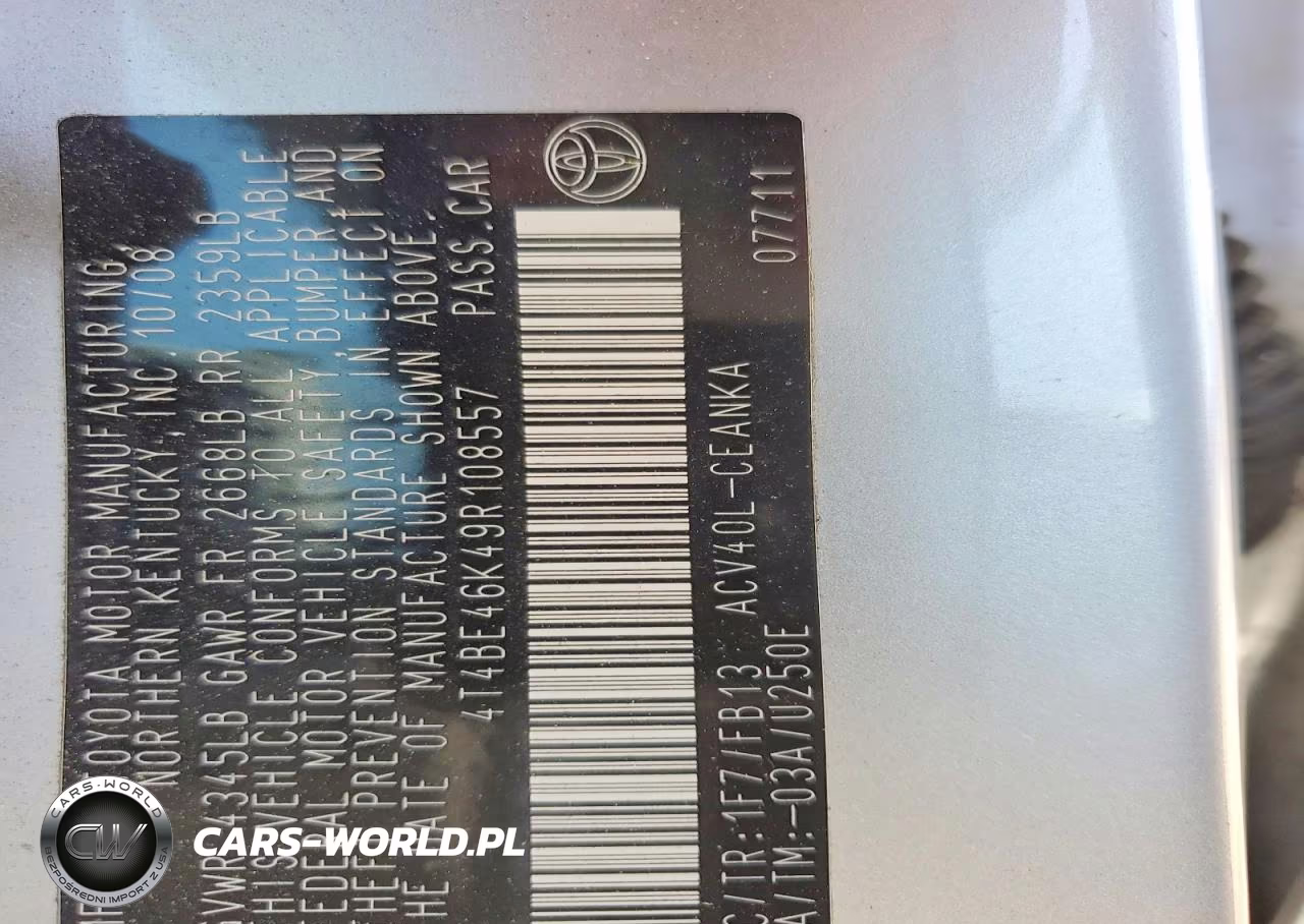 2009 Toyota Camry Base VIN:4T4BE46K49R108557 - 12