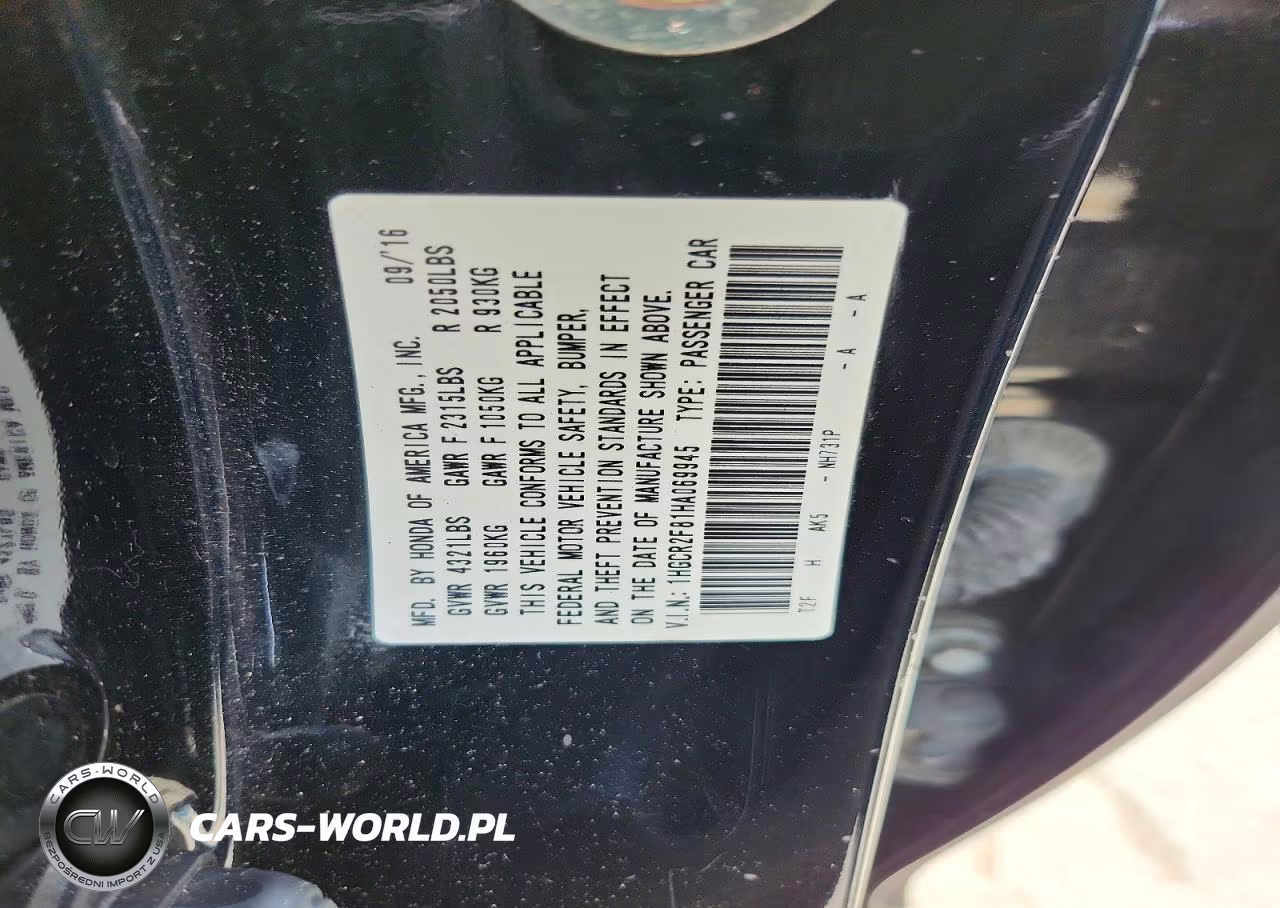 2017 Honda Accord Exl VIN:1HGCR2F81HA069945 - 13