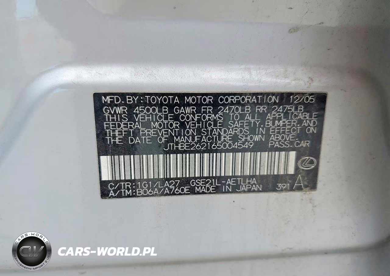 2006 Lexus Is 350 VIN:JTHBE262165004549 - 12