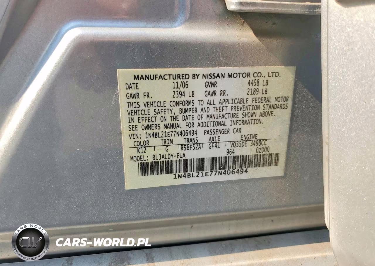 2007 Nissan Altima 3.5 Se VIN:1N4BL21E77N406494 - 12
